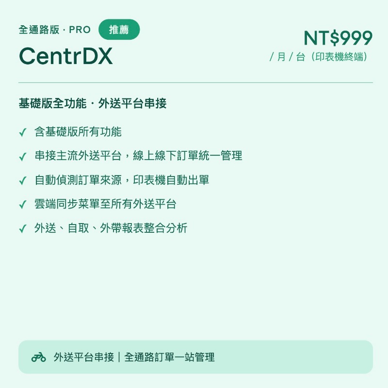 CentrDX｜餐飲單店 餐車 攤位專用｜免POS機｜掃碼點餐・全通路接單系統