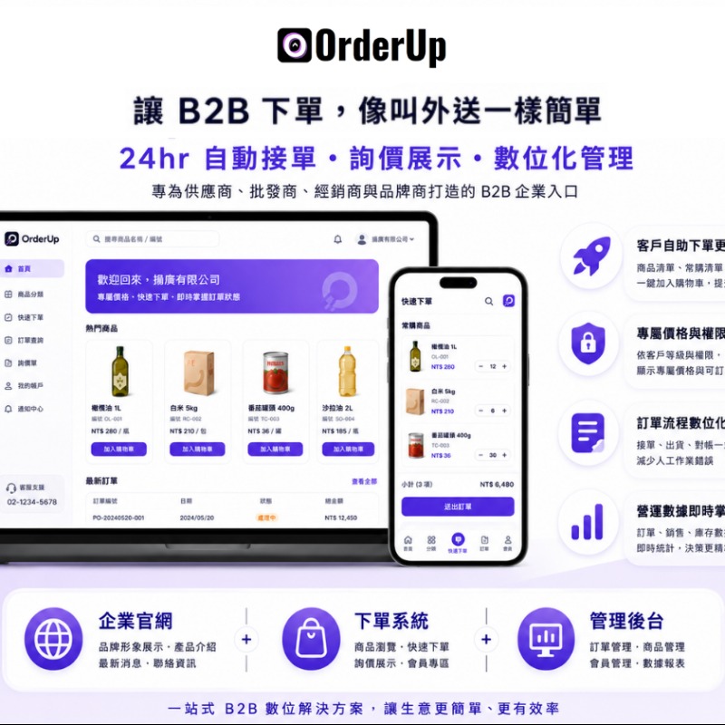 OrderUp B2B｜B2B接單、報價與訂單管理平台